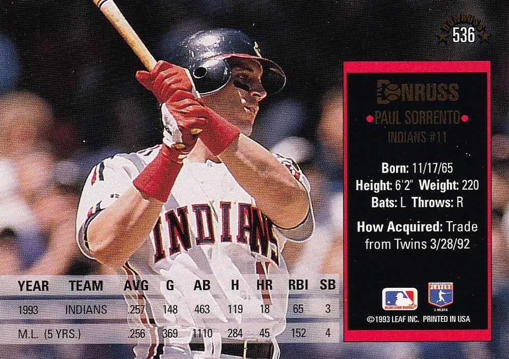 Paul Sorrento  baseball card collectible - Main Image 2