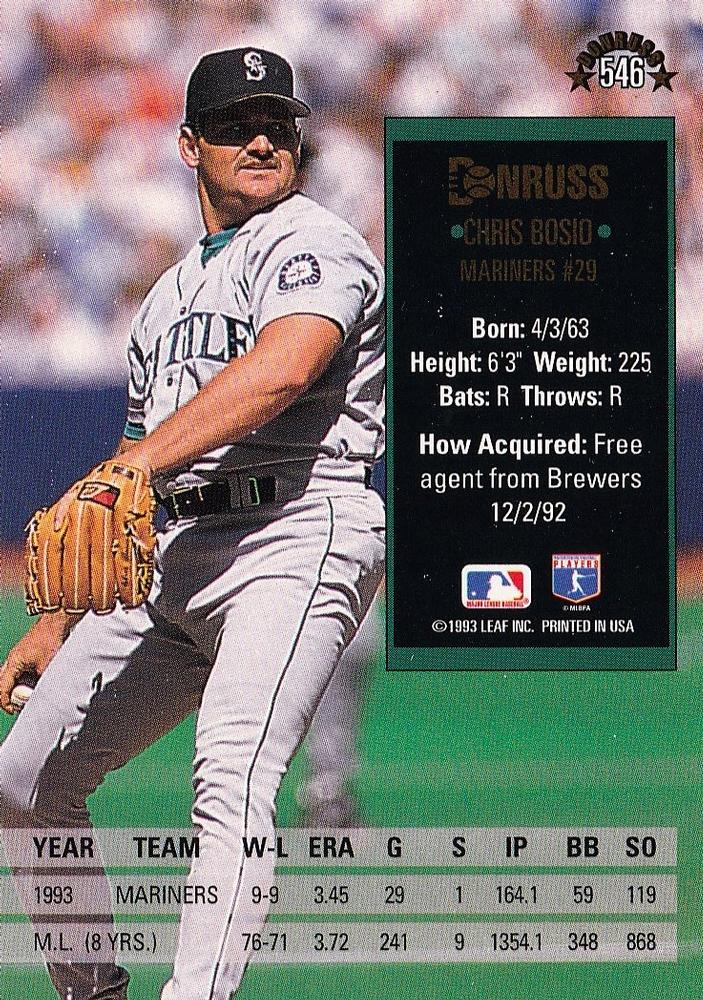 Chris Bosio  baseball card collectible - Main Image 2