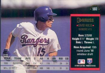 David Hulse  baseball card collectible - Main Image 2