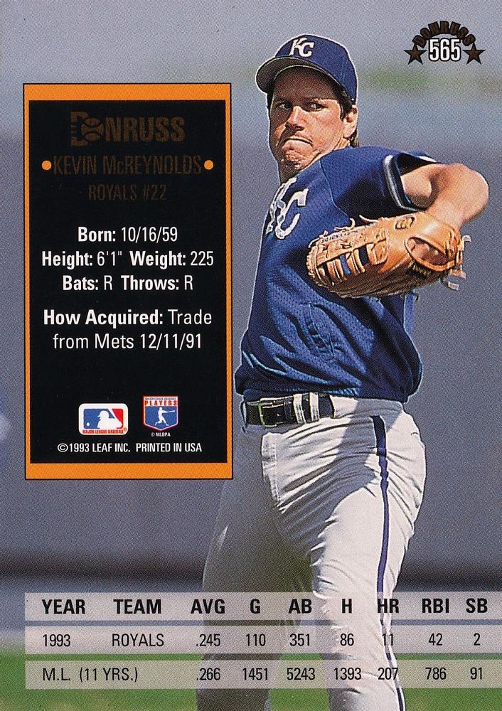 Kevin McReynolds  baseball card collectible - Main Image 2