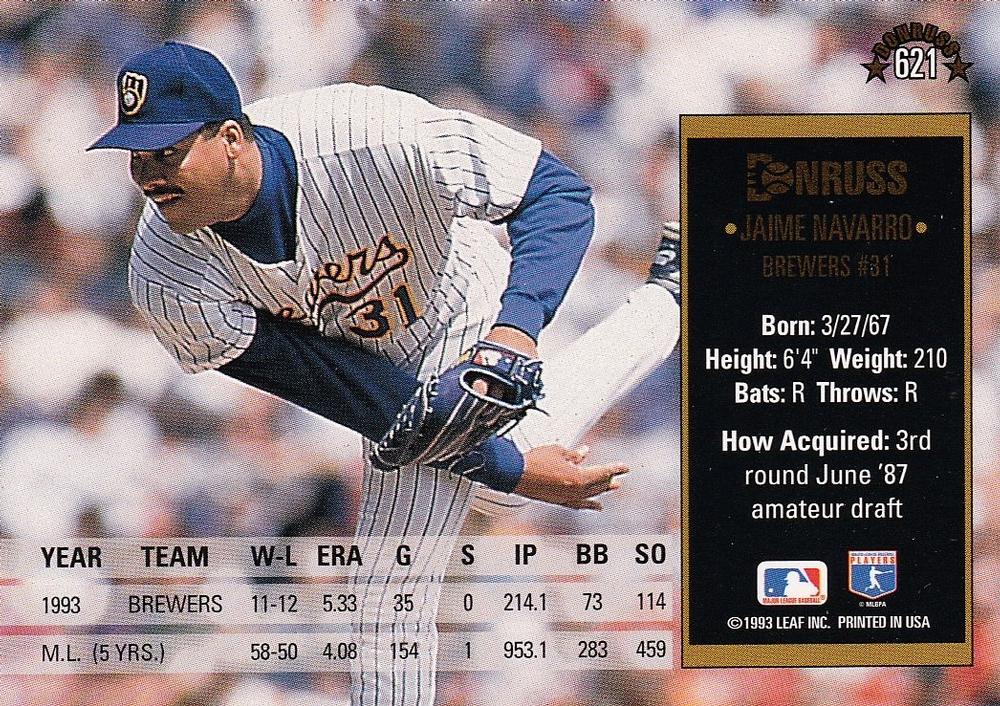 Jaime Navarro  baseball card collectible - Main Image 2