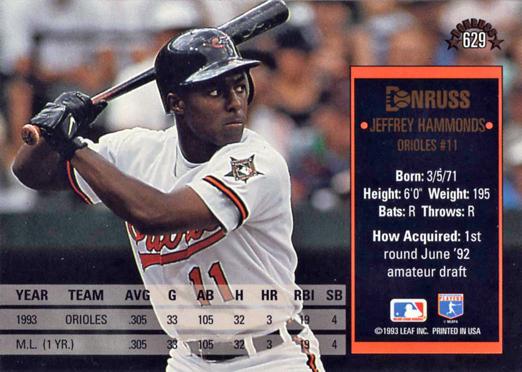 Jeffrey Hammonds  baseball card collectible - Main Image 2