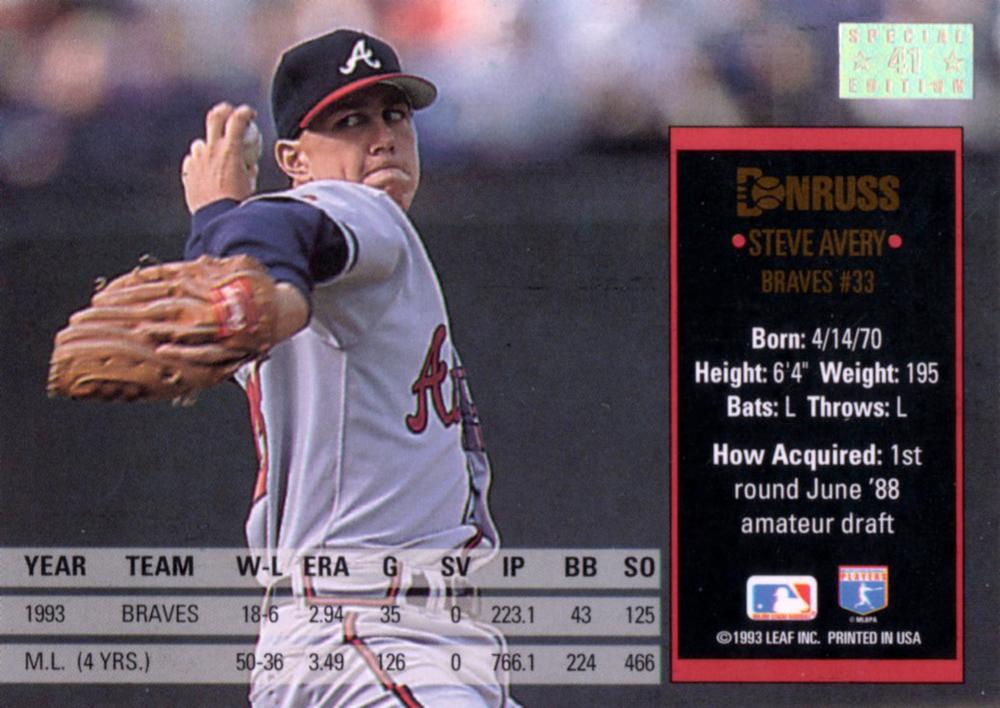 Steve Avery  baseball card collectible - Main Image 2