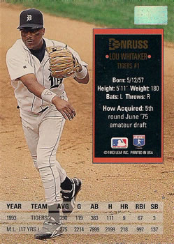 Lou Whitaker  baseball card collectible - Main Image 2