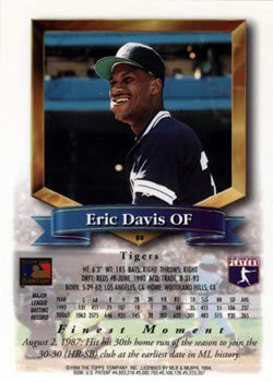 Eric Davis  baseball card collectible - Main Image 2