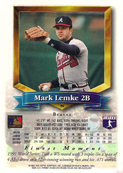 Mark Lemke  baseball card collectible - Main Image 2