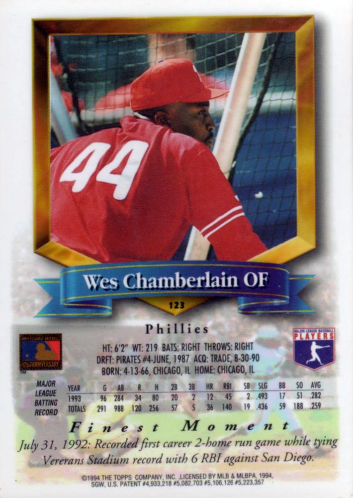 Wes Chamberlain  baseball card collectible - Main Image 2