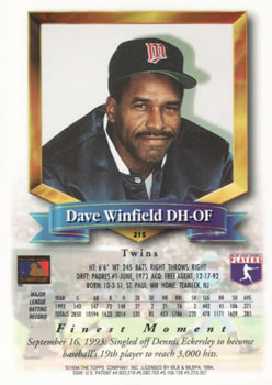 Dave Winfield  baseball card collectible - Main Image 2