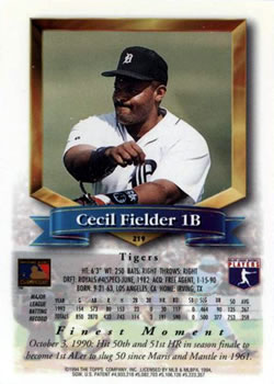 Cecil Fielder  baseball card collectible - Main Image 2
