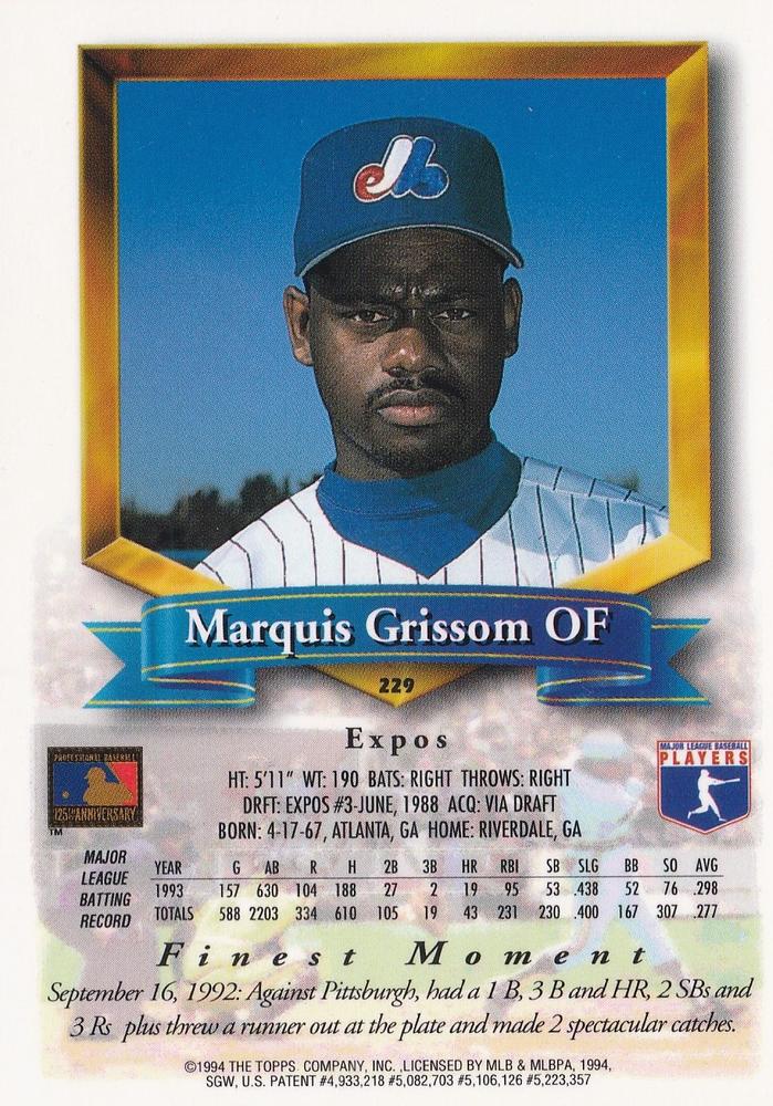 Marquis Grissom  baseball card collectible - Main Image 2