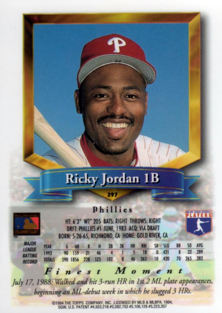 Ricky Jordan  baseball card collectible - Main Image 2
