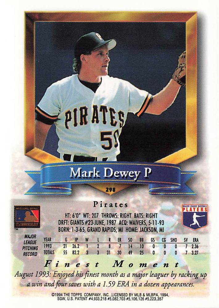 Mark Dewey  baseball card collectible - Main Image 2