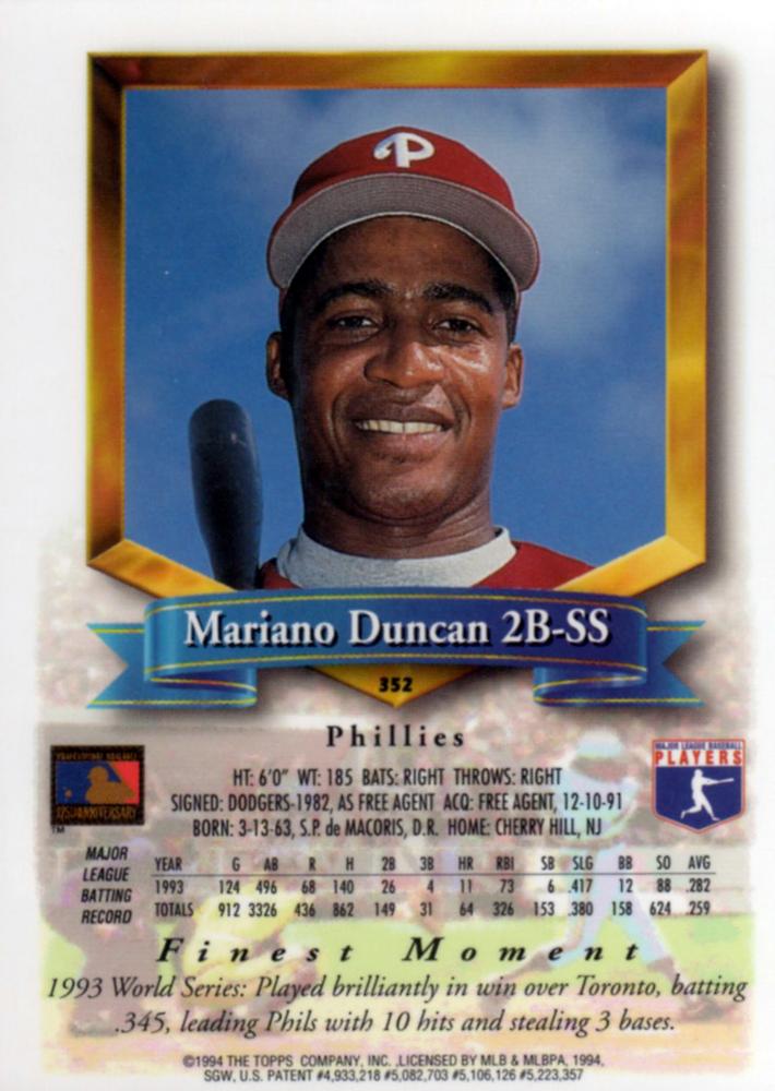 Mariano Duncan  baseball card collectible - Main Image 2