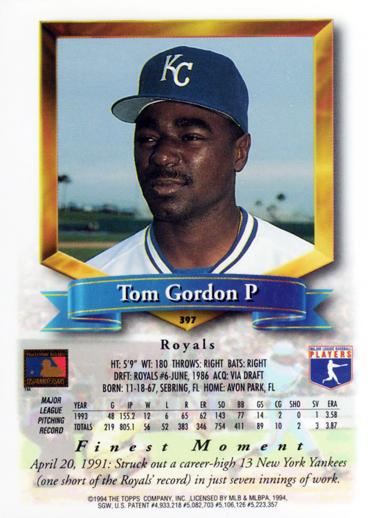 Tom Gordon  baseball card collectible - Main Image 2