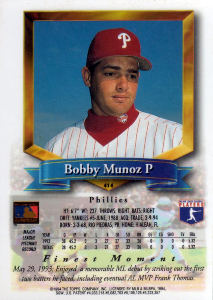 Bobby Munoz  baseball card collectible - Main Image 2