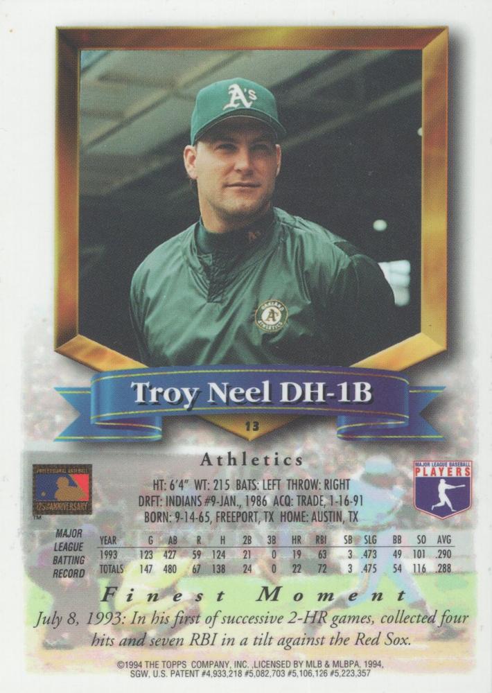 Troy Neel  baseball card collectible - Main Image 2