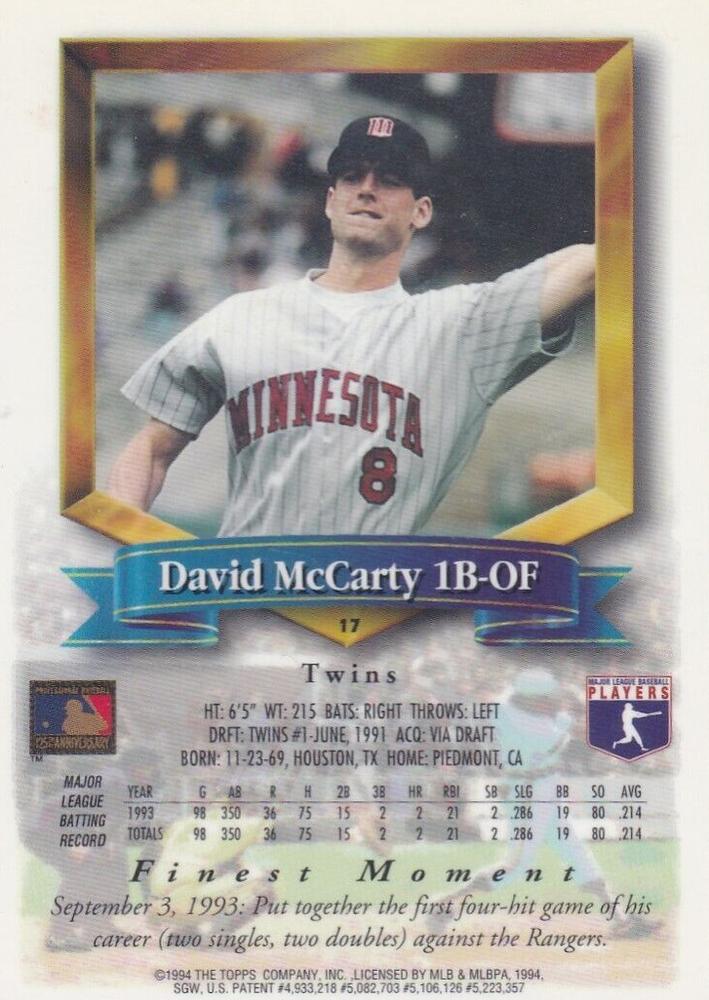 David McCarty  baseball card collectible - Main Image 2