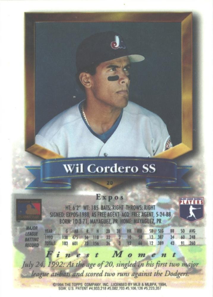 Wil Cordero  baseball card collectible - Main Image 2