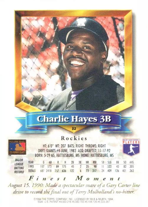 Charlie Hayes  baseball card collectible - Main Image 2