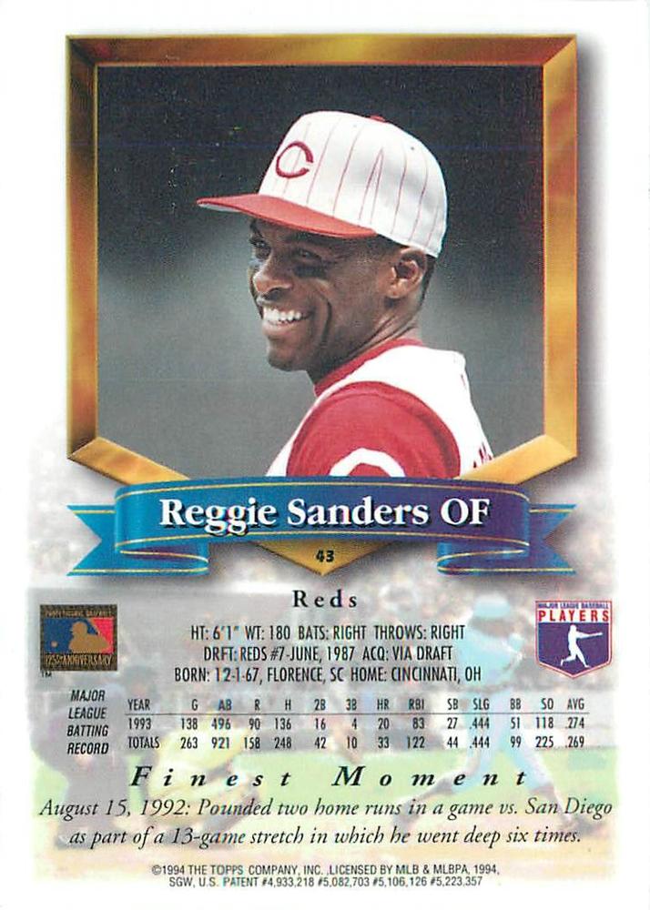 Reggie Sanders  baseball card collectible - Main Image 2