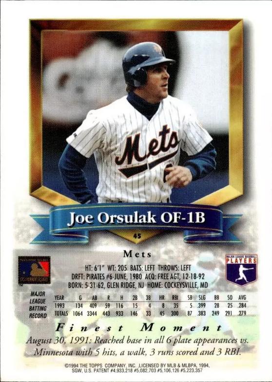 Joe Orsulak  baseball card collectible - Main Image 2
