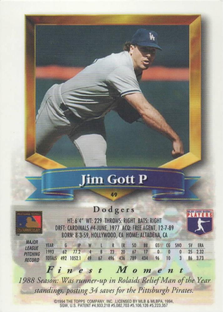 Jim Gott  baseball card collectible - Main Image 2