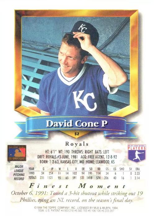 David Cone  baseball card collectible - Main Image 2