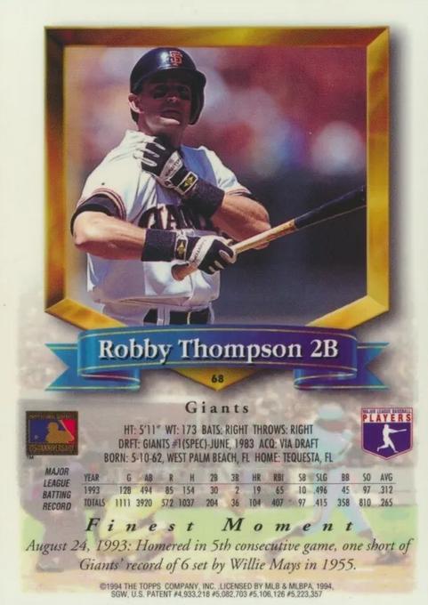 Robby Thompson  baseball card collectible - Main Image 2