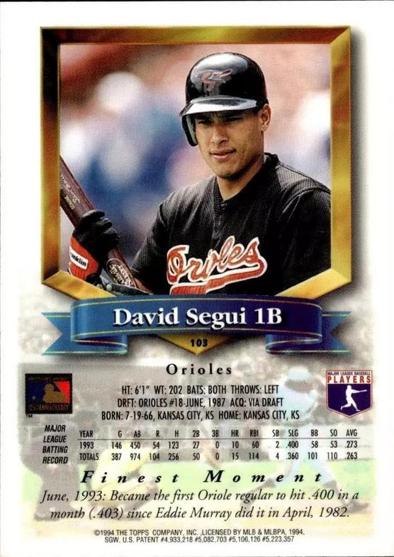 David Segui  baseball card collectible - Main Image 2