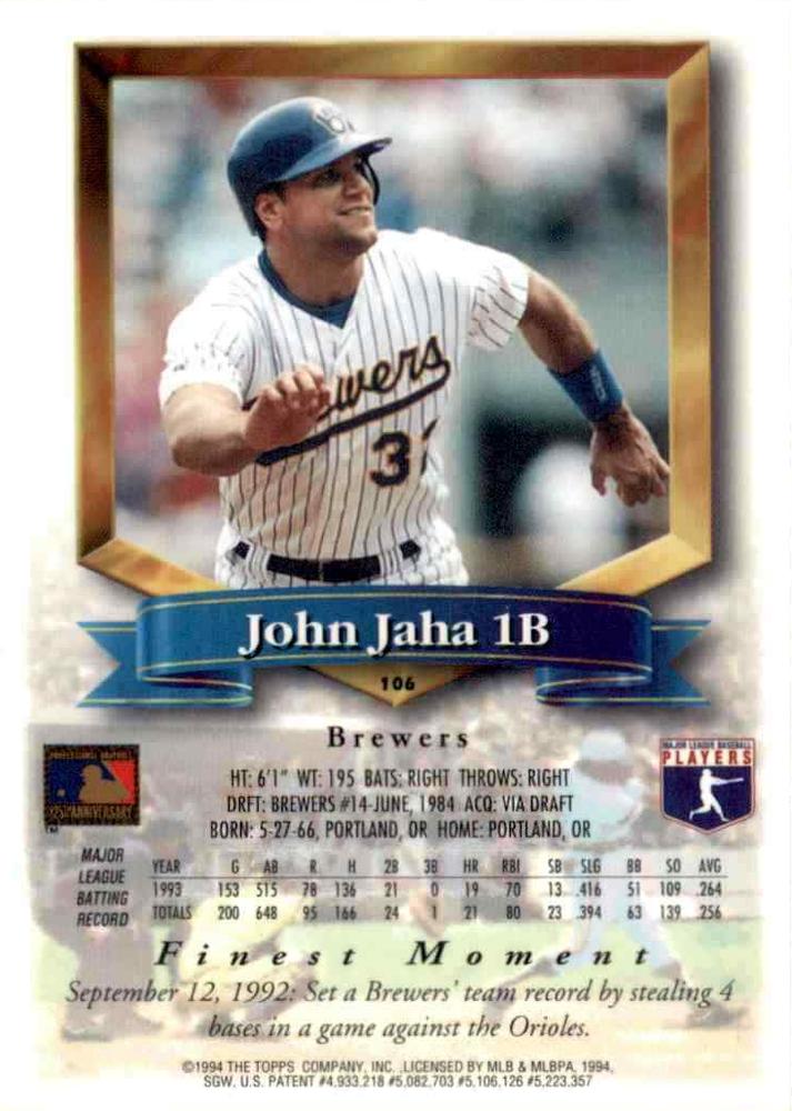 John Jaha  baseball card collectible - Main Image 2