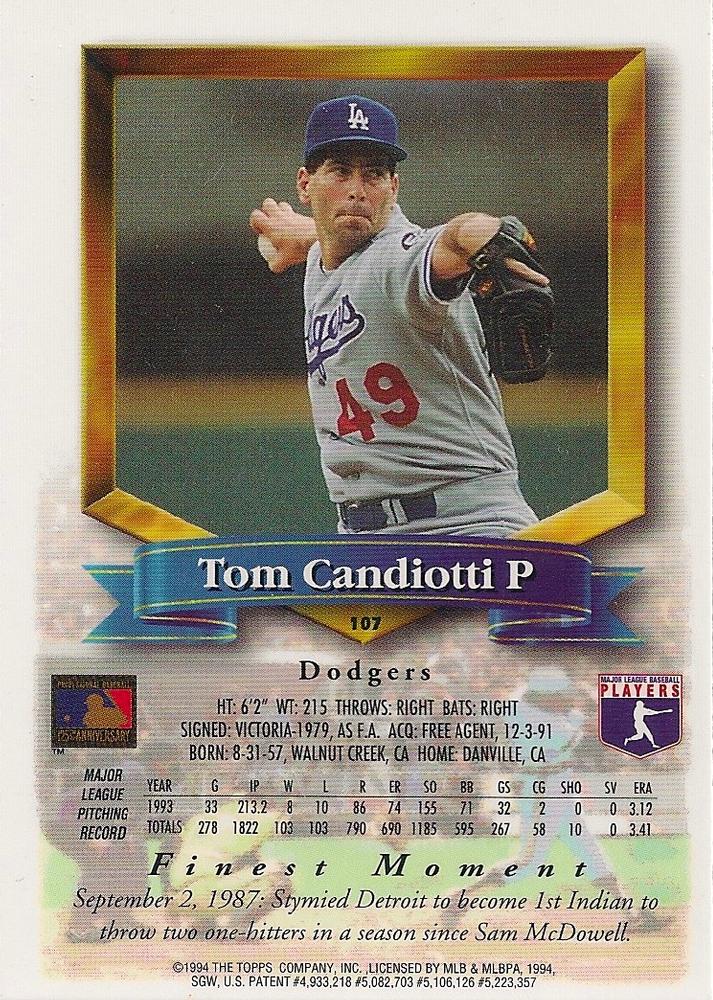Tom Candiotti  baseball card collectible - Main Image 2