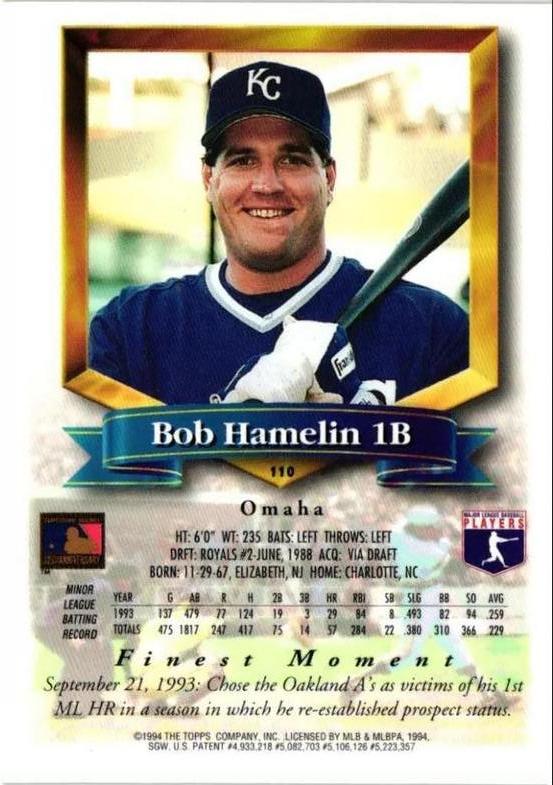 Bob Hamelin  baseball card collectible - Main Image 2