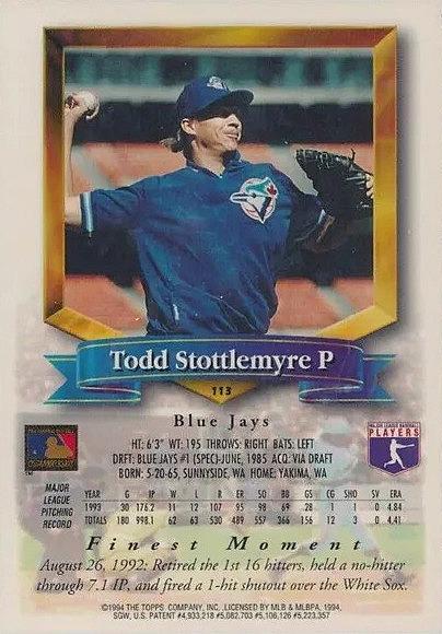 Todd Stottlemyre  baseball card collectible - Main Image 2