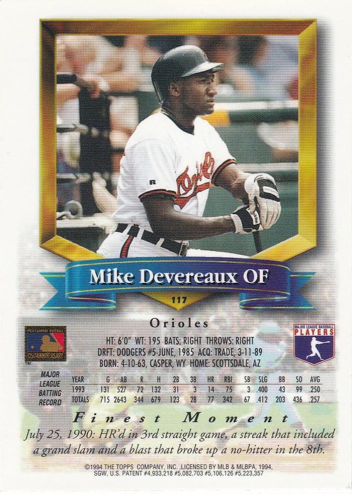 Mike Devereaux  baseball card collectible - Main Image 2