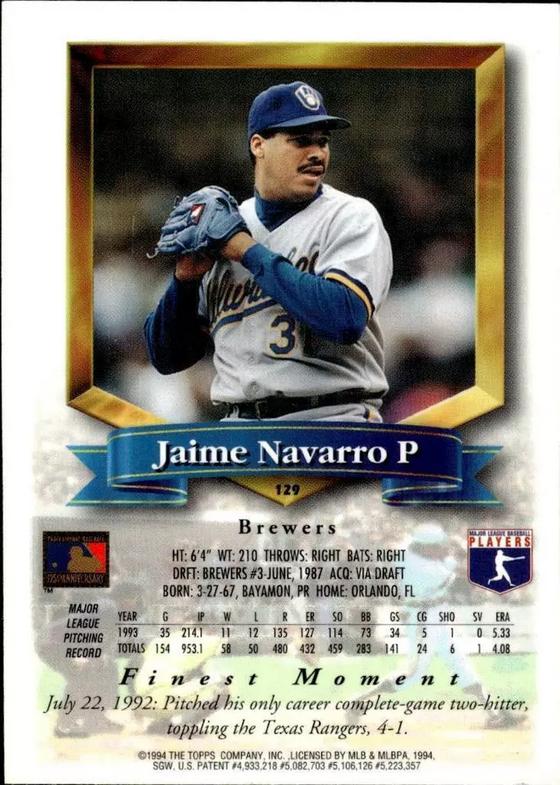 Jaime Navarro  baseball card collectible - Main Image 2