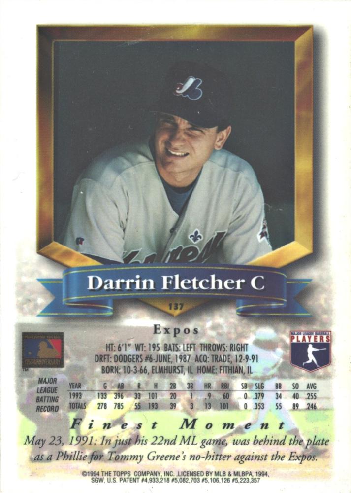 Darrin Fletcher  baseball card collectible - Main Image 2