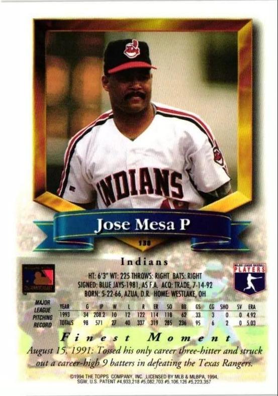 Jose Mesa  baseball card collectible - Main Image 2