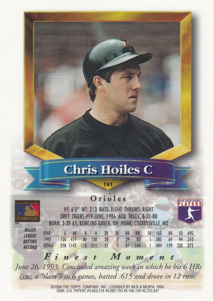 Chris Hoiles  baseball card collectible - Main Image 2