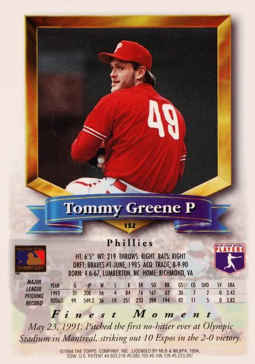 Tommy Greene  baseball card collectible - Main Image 2