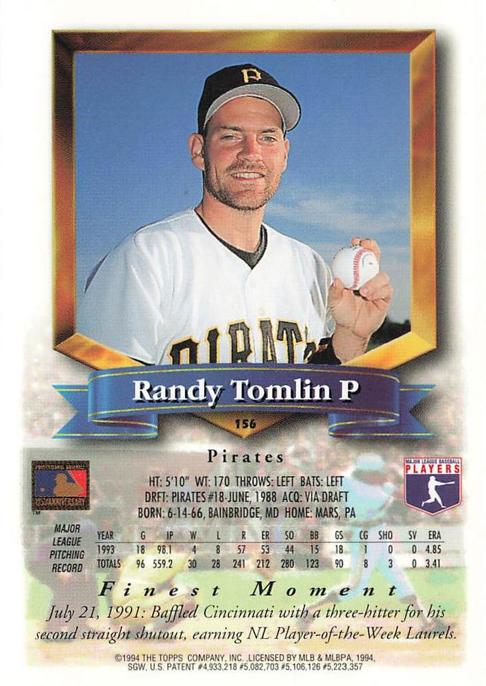 Randy Tomlin  baseball card collectible - Main Image 2