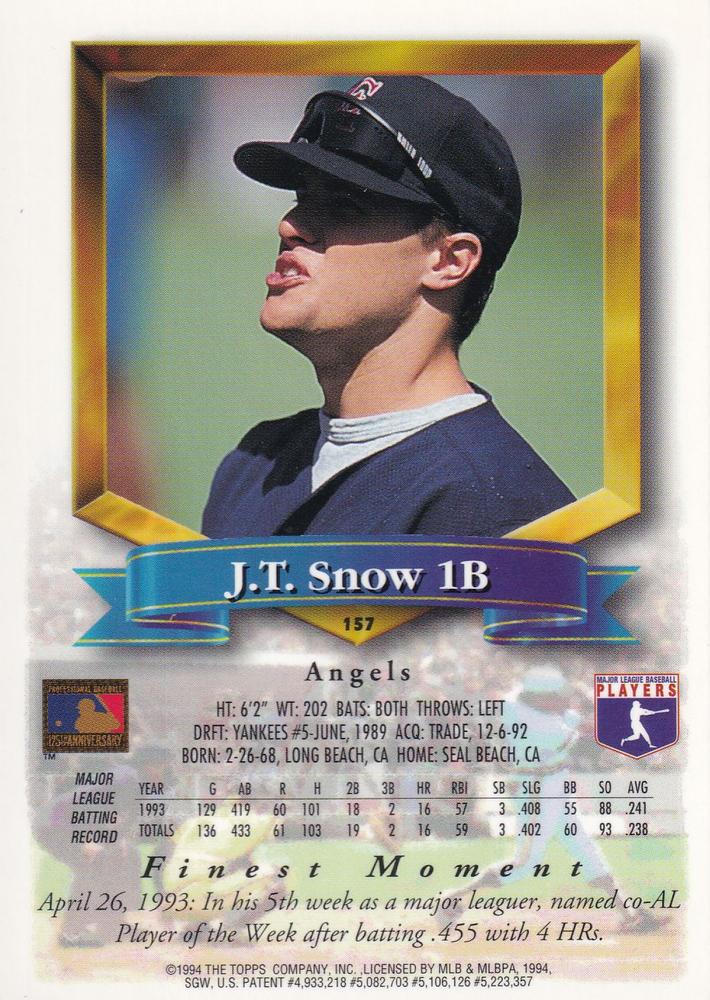 J.T. Snow  baseball card collectible - Main Image 2