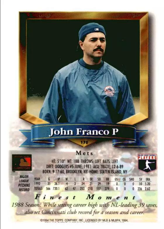 John Franco  baseball card collectible - Main Image 2