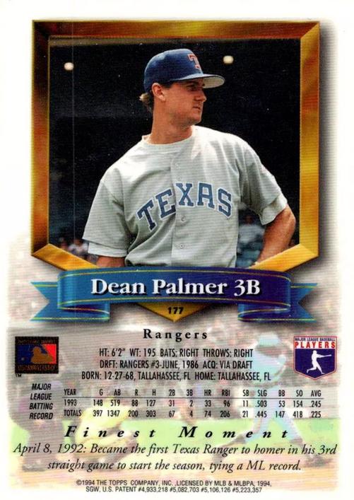 Dean Palmer  baseball card collectible - Main Image 2