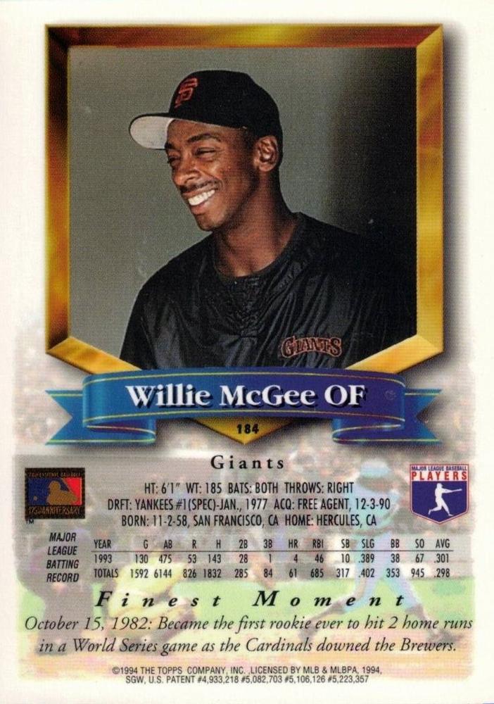 Willie McGee  baseball card collectible - Main Image 2