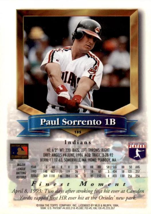 Paul Sorrento  baseball card collectible - Main Image 2