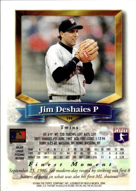 Jim Deshaies  baseball card collectible - Main Image 2
