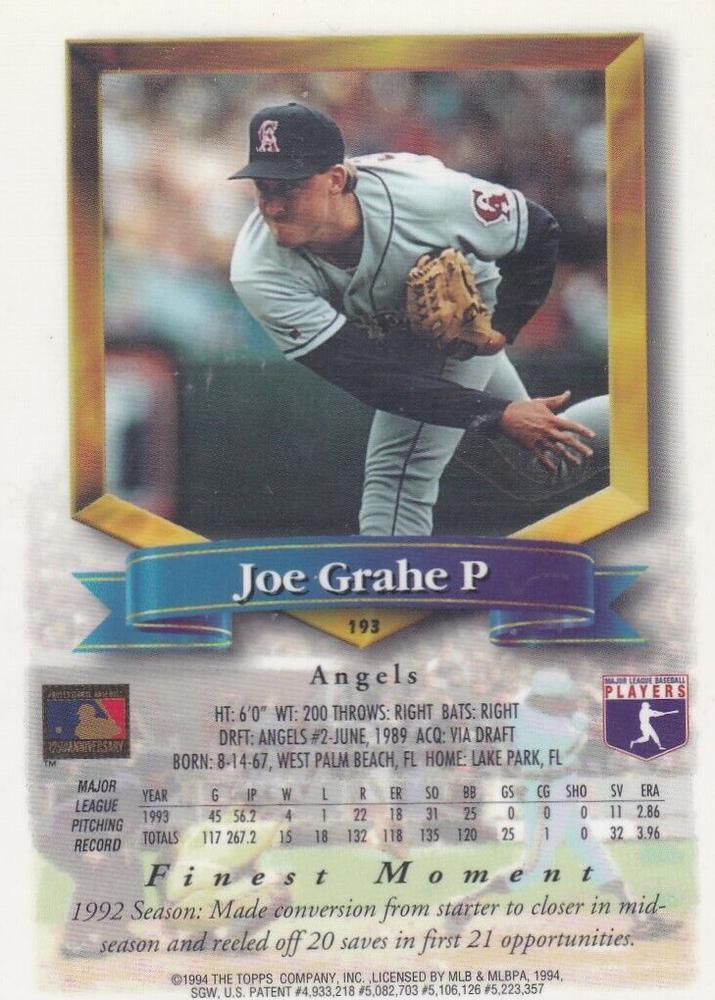 Joe Grahe  baseball card collectible - Main Image 2