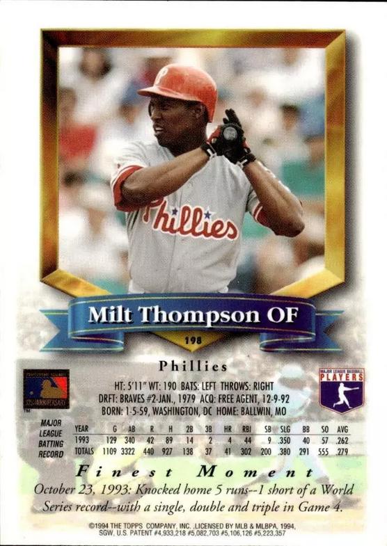 Milt Thompson  baseball card collectible - Main Image 2