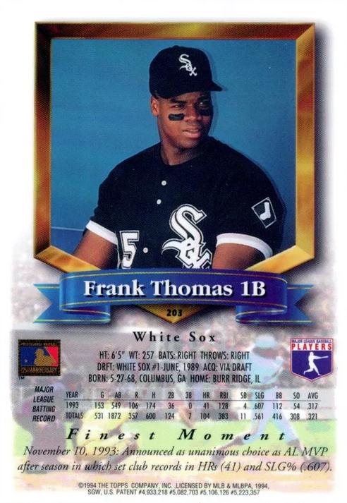 Frank Thomas  baseball card collectible - Main Image 2