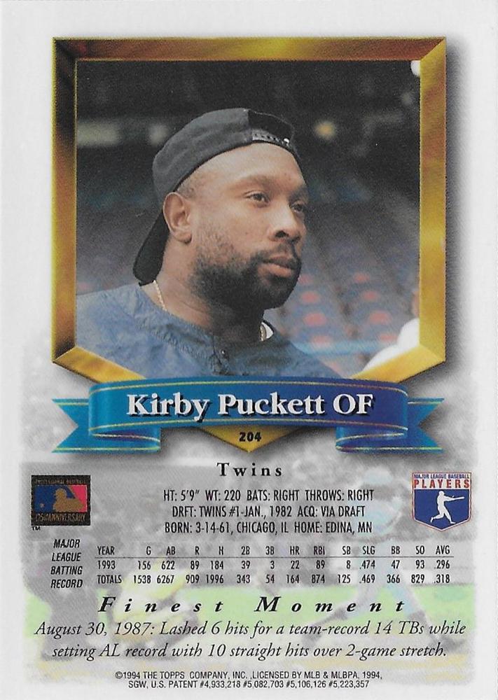 Kirby Puckett  baseball card collectible - Main Image 2